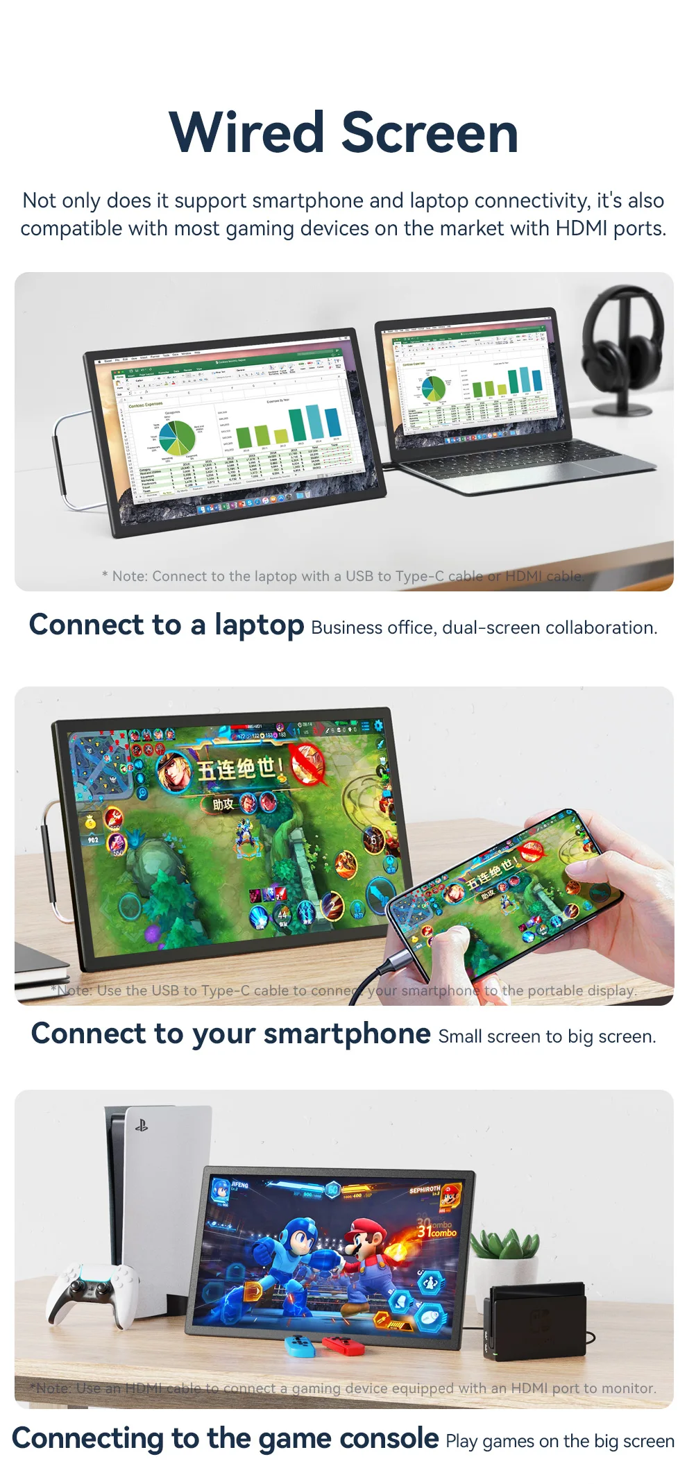 

HAILESI S156 15,6-дюймовый портативный дисплей 1080P беспроводной проекционный монитор с двумя динамиками HDMI