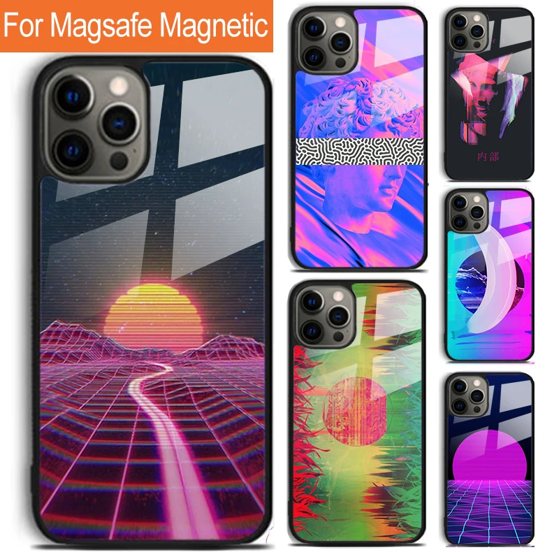 Vaporwave Glitch Anime Phone Case For iPhone 16 15 14 13 12 11 Pro Max Plus Magsafe Magnetic Wireless Charging Cover