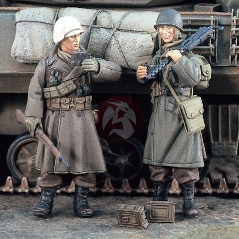 1/35 Scale Diecast Resin Figure Model Kit WWII US Machine Gun Team 2 Figures Unassembled Unpainted