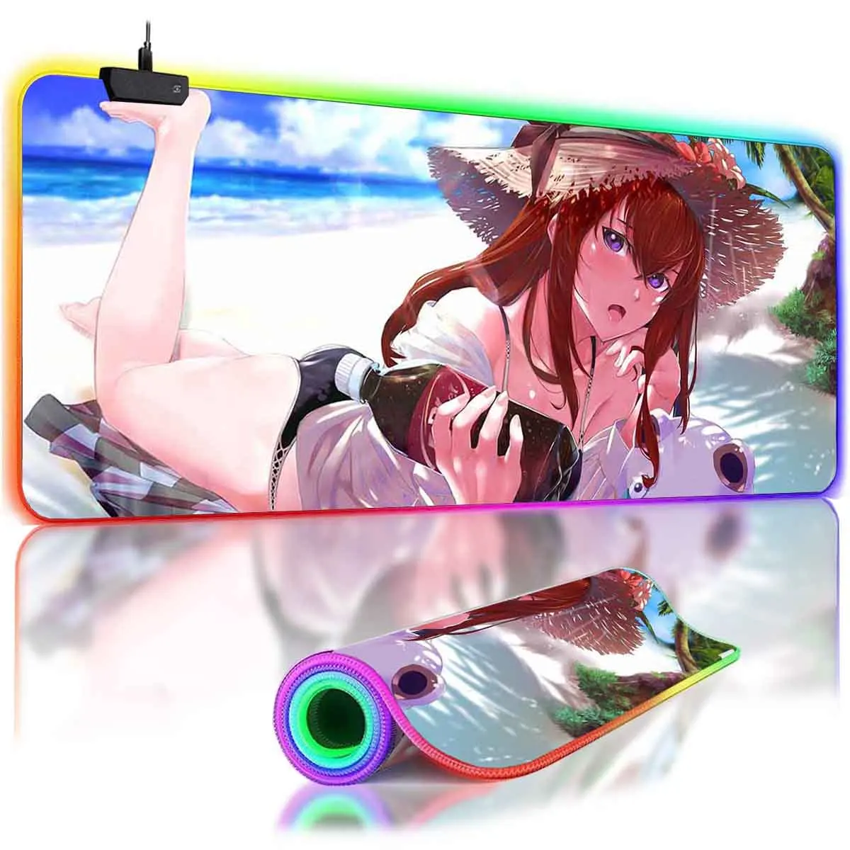 

Game RGB Backlit ACG Mouse Pad Makise Kurisu Steins;Gate Mouse Mat LED Large Mouse Pad Non-Slip Keyboard Mat Gamer Accessories