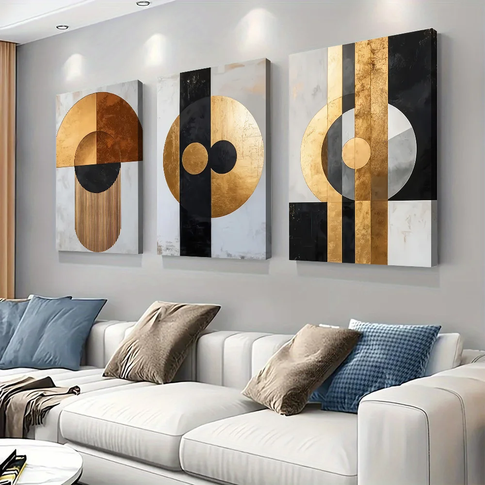 3-piece set of modern minimalist geometric metal decorative paintings, living room foyer background wall frameless hanging paint