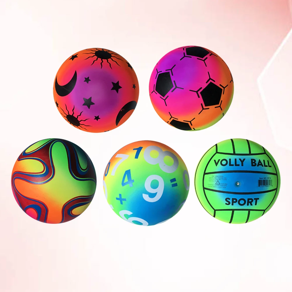 

5 Pcs Bright Rainbow Balls Elastic Beach Ball Kids Play Toys for Outdoor Games Fun Sports Activities