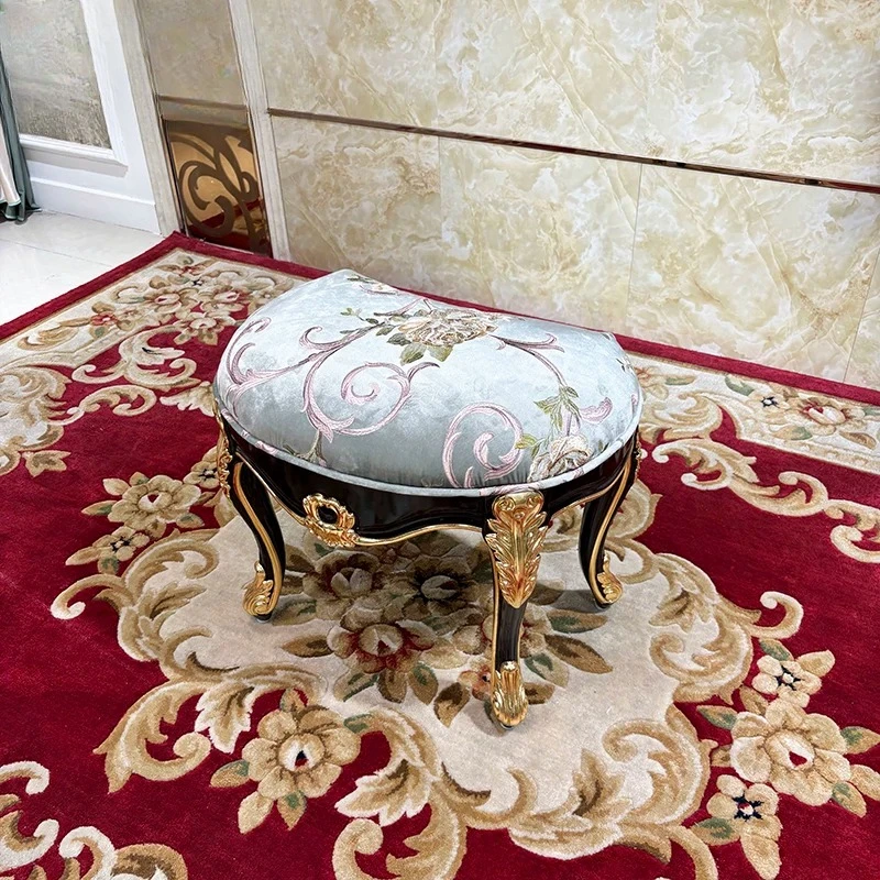 French solid wood fabric embroidered dressing stool, European luxury bedroom dressing stool, simple dressing table, household