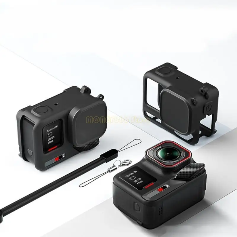 F62C 1 قم بتعيين حالة وقائية للسيليكون لكاميرا الحركة مع واقي العدسة وحبل الحبل المفقود المفقود