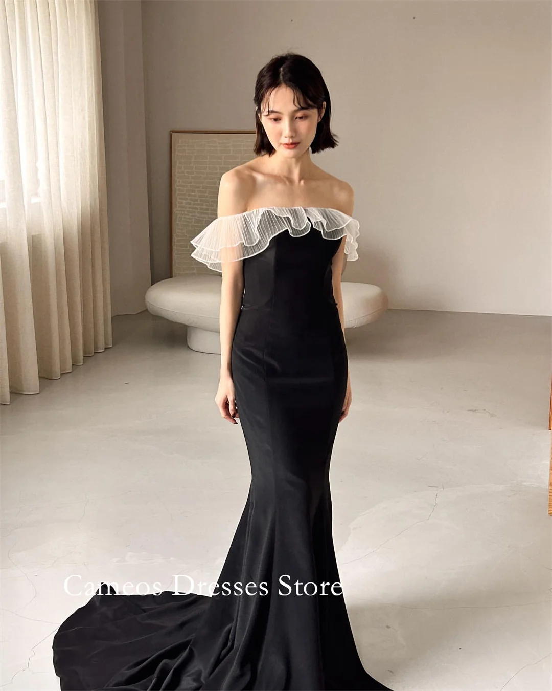 

SONDR Korea Off the Shoulder Satin Evening Dress Customized Formal Prom Dress Ruched Sleeveless 웨딩드레스 Occasion Party Evenin
