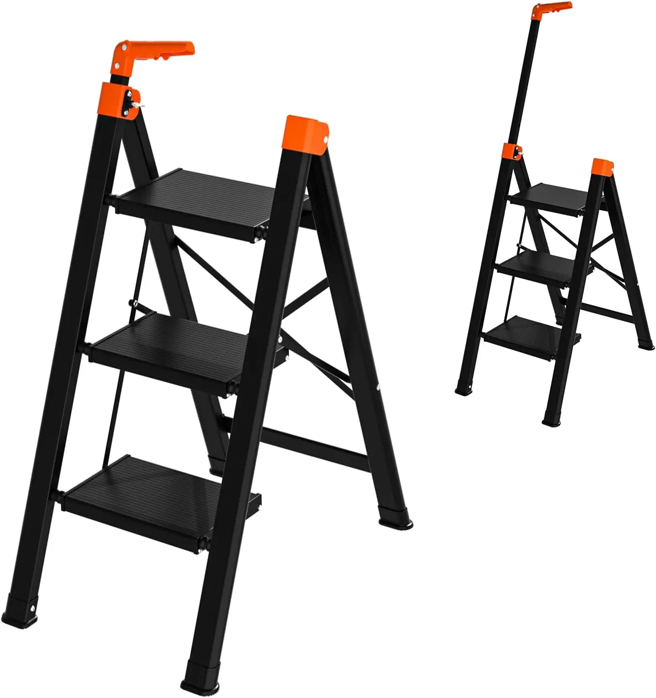 3 Step Folding Ladder with Handrail, 600lbs Capacity Lightweight Aluminum Step Stool for Home