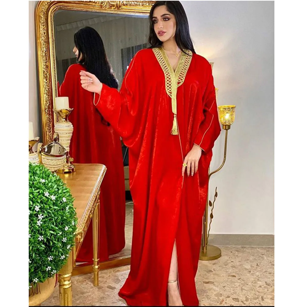 

Moroccan Muslim Women Satin Bat Sleeve Loose Dress Turkey Arabic Kimono Kaftan Dubai Long Robe Eid Party Ramadan Jalabiya Caftan