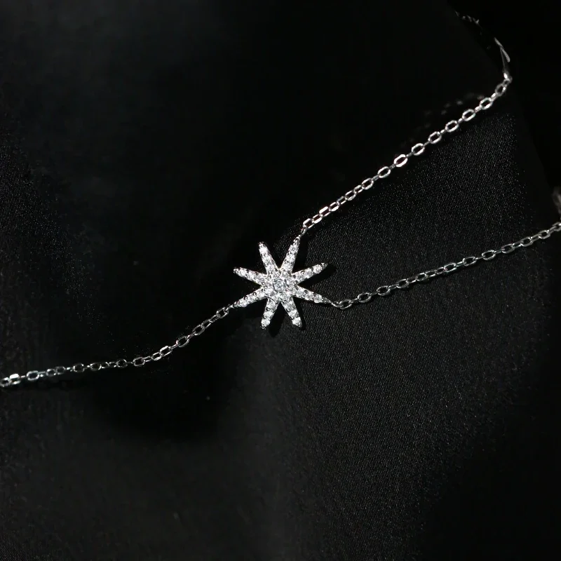 Trendy Pendant 925 Sterling Silver Chain Necklace Maple Leaf Shape AAA Zircon Shiny Jewelry For Women Holiday Gift Mother Gift view 4