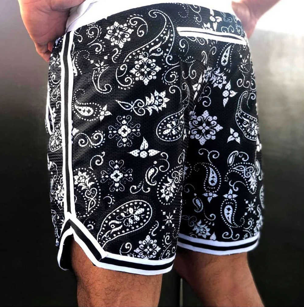 Paisley Camouflage Shorts Printing Mesh Breathable Mens Fitness Sports Leisure Basketball Running Training Shorts Phone Pockets