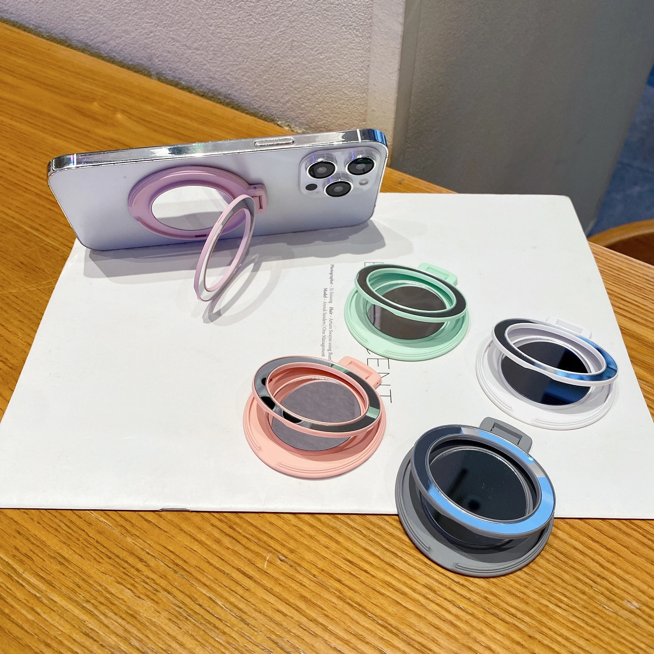 

360 ° Вращающийся складной зеркальный держатель для кольца на палец для мобильного телефона, задняя наклейка, держатель для кольца для iPhone Samsung