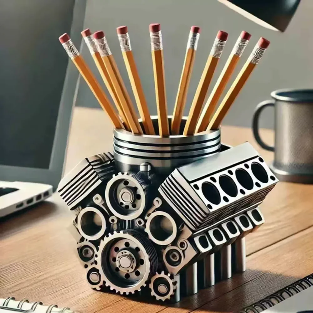 Cool Pen Holder V8 Car Engine Pen Holder Unique Stationery Organizer for Home Office Decor Desktop Ornament with Auto Engine