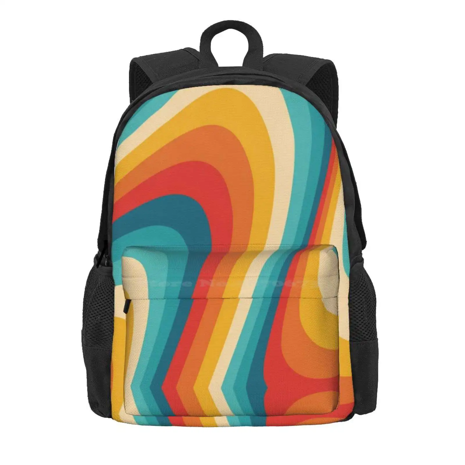 70S Retro Aesthetic Hot Sale Schoolbag Backpack Fashion Bags Vintage Aesthetic Fluid Motion 80S Hippie Bohemian Rainbow Blue