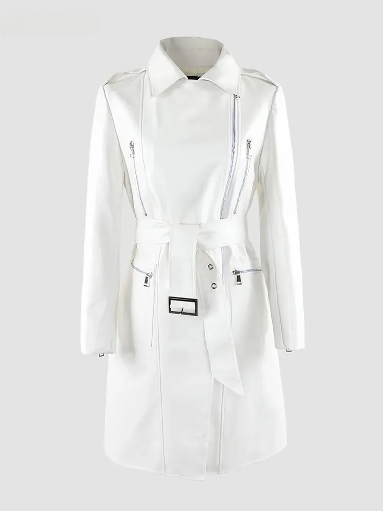 

Женская мотоциклетная куртка Nerazzurri из искусственной кожи, чисто белая, с поясом, на молнии, в уличном стиле, свободного кроя, с длинными рукавами, ветрозащитная