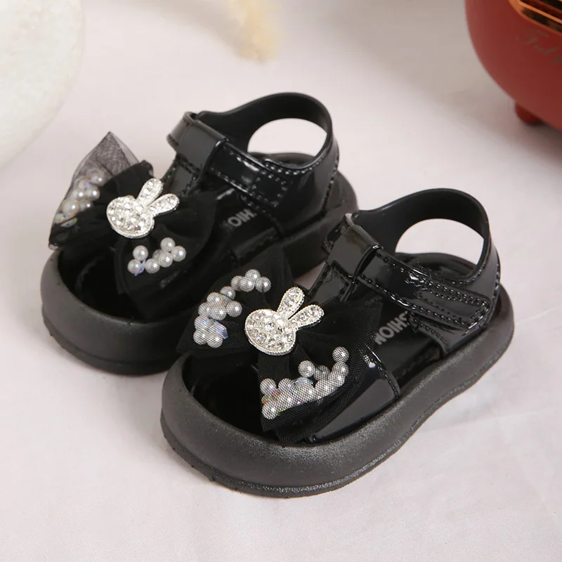 Trendy Cute Rabbit Bowknot Sandals For Baby Girls, Breathable Wear-resistant Walking Shoes For Indoor Outdoor