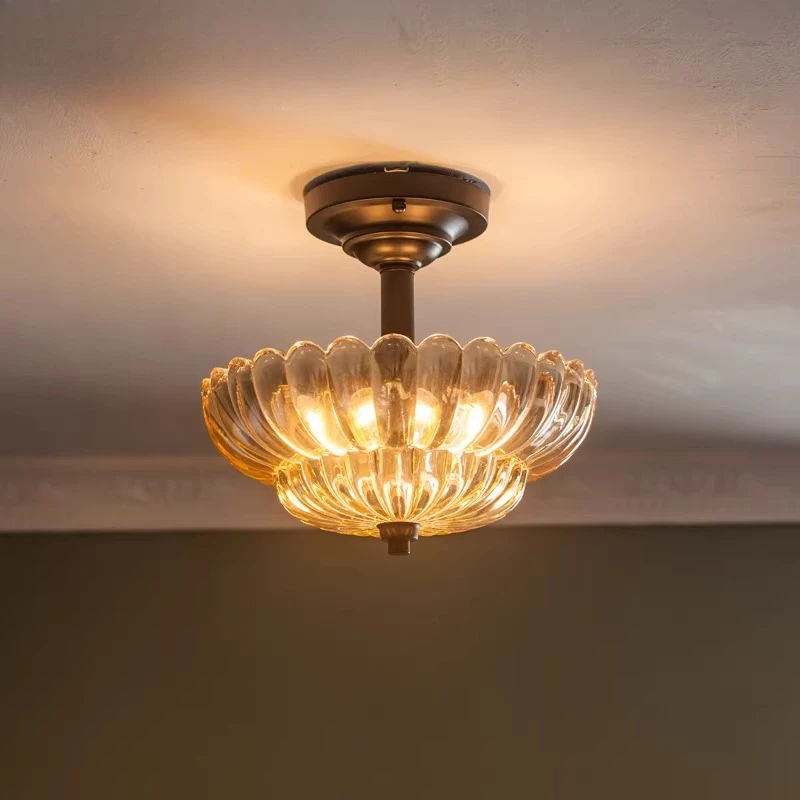 Luxury Brown Glass Retro Ceiling Light Living Room Home Decor Lighting Fixtures Nordic Dining Room Entrance Hallway Ceiling Lamp