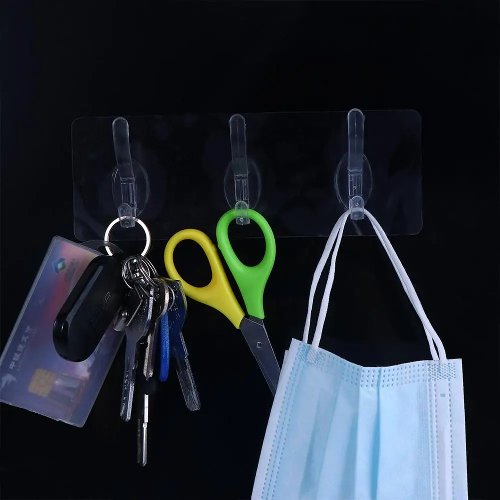 PVC 1/3/5/6 Row Traceless Autohesion Transparent Storage Rack Clothes Hanger Wall Hooks Key Holder