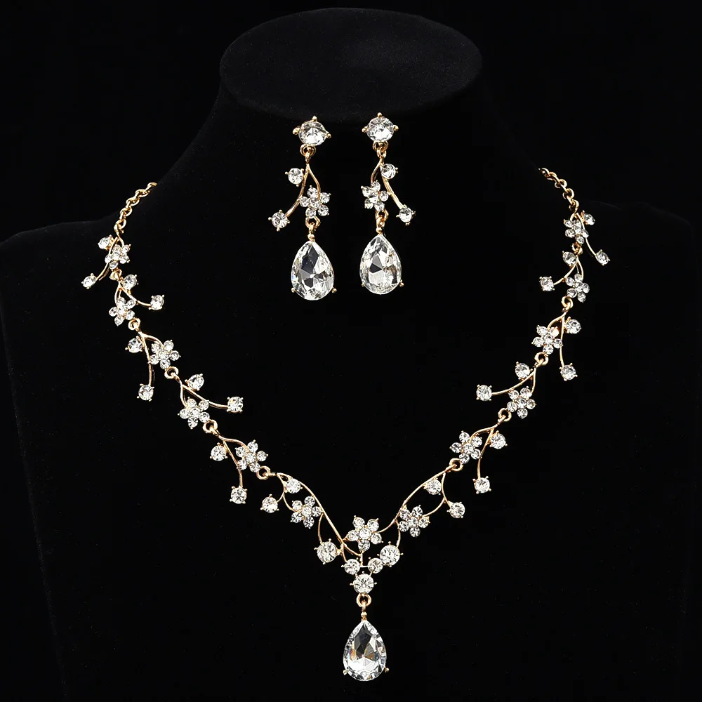 Luxuriöses Zirkon-Blumen-Anhänger Halskette und Ohrringe Schmuckset für Damen, Zierliche Kristall-Tropfen-Ohrringe Accessoires – Detail 4