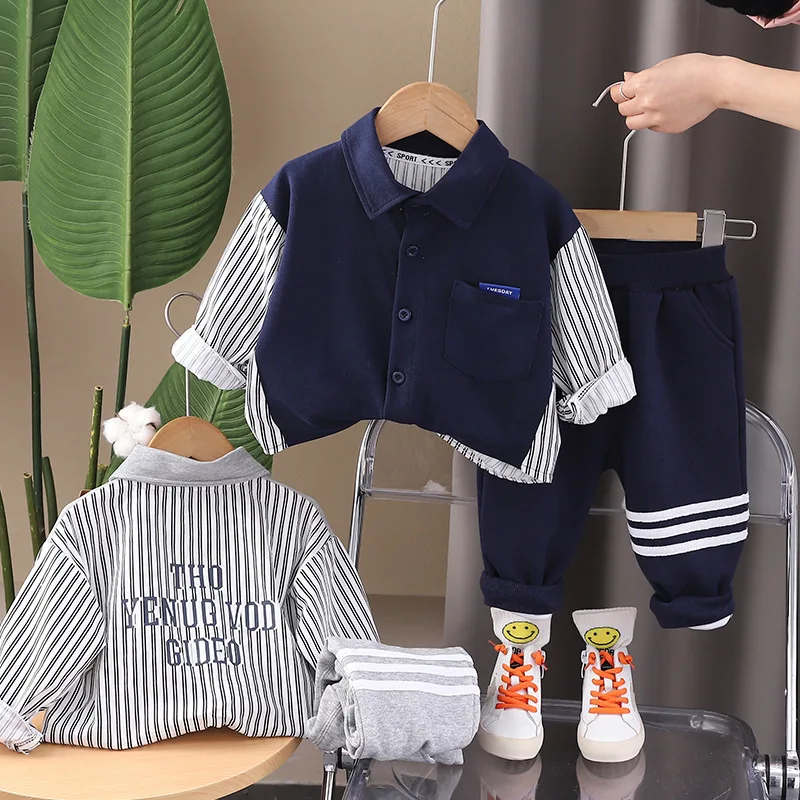 Brand Designer Clothing Spring Autumn Baby Boy Patchwork Shirt + Pants 2pcs Suits Kids Casual Clothing Sets 80-120cm