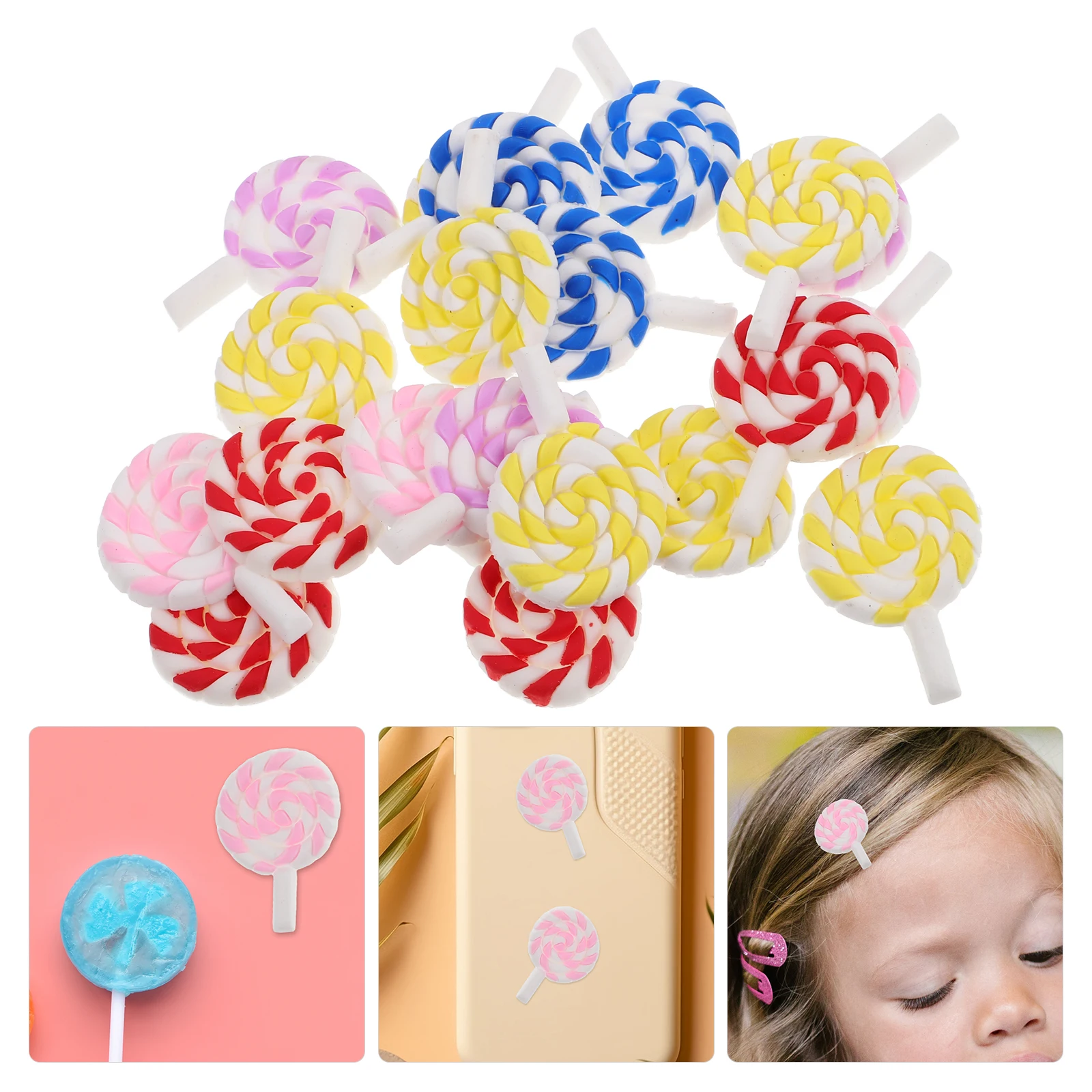 

20Pcs Lollipop Accessories Colorful DIY Polymer Clay Candy Decor Craft Kit for Pencil Box Phone Case Scrapbooking Cute Charms