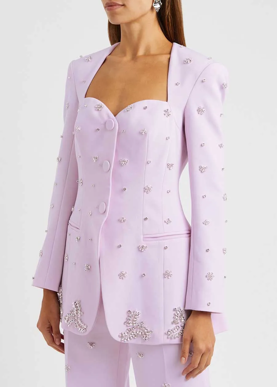 Modern Women Jacket Sets Crystal Single Breasted Sweetheart Neck Ceremony Birthday Party Wear 2 Pieces Coat Pants Customized