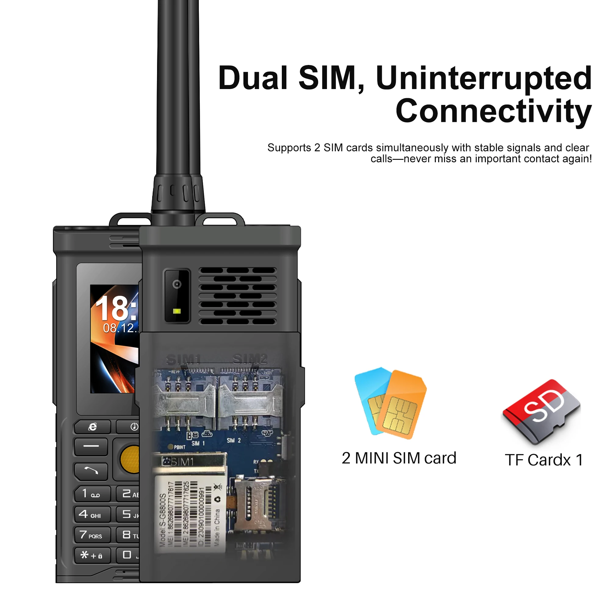سيرفو S-G8800S لاسلكي تخاطب الهاتف المحمول ثنائي الشريحة الاستعداد 1.77 "عرض تسجيل المكالمات راديو FM القائمة السوداء ميزة زر الهواتف