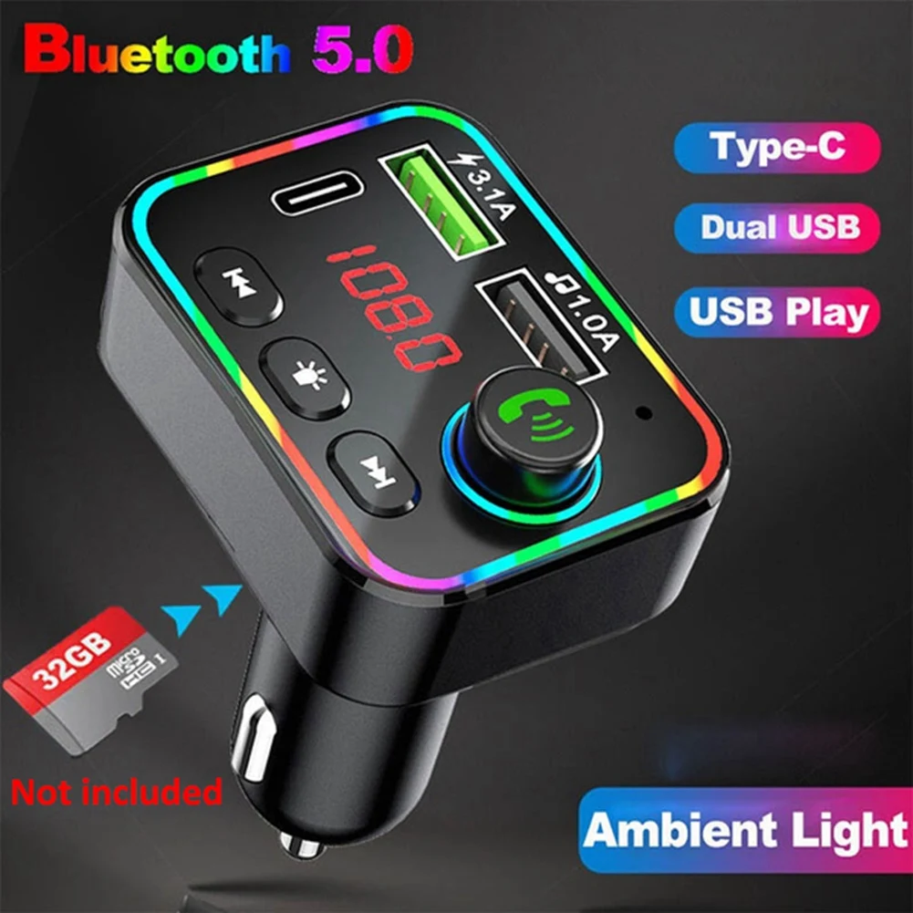 Bluetooth 5.0 Car FM Transmitter MP3 Player Wireless Handsfree Car Kit Receiver Adapter with PD USB Phone Charger