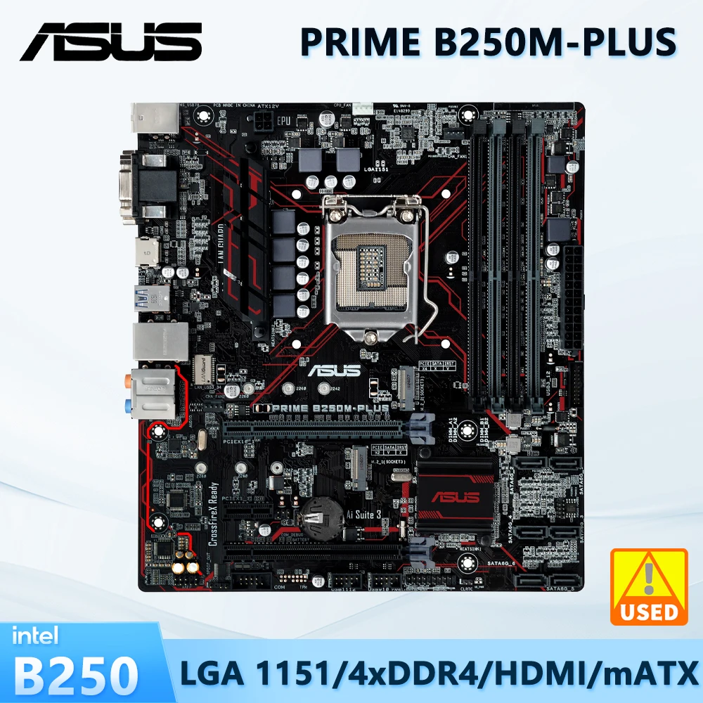 Asus PRIME B250M-PLUS Motherboard Intel B250 LGA 1151 support Core i3-6100 6500 7100 7500 7700 6700 cpu DDR4 64GB Micro ATX