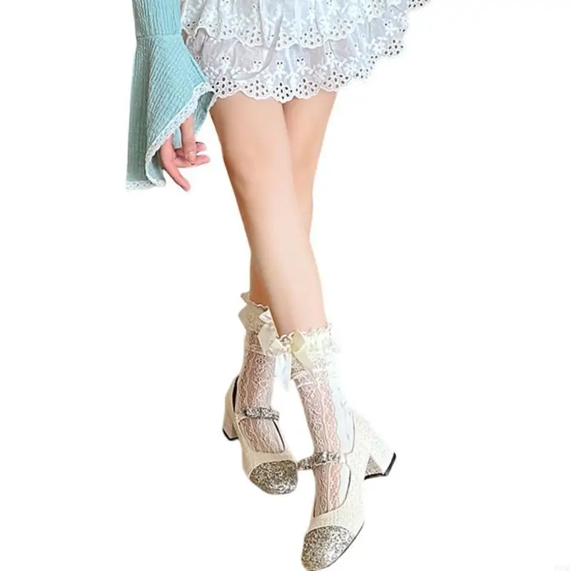 

195E женские кружевные гольфы носки с бантиками носки принцессы носки средние носки-трубы
