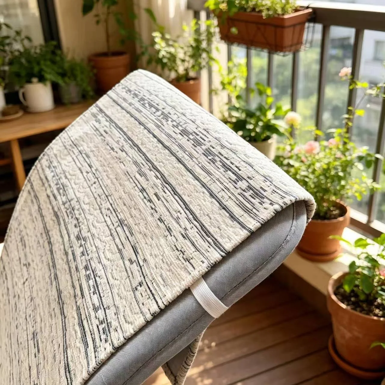 Chenille Poang Chair Pad Slipcover with Tassels, Anti-Slip & Washable Suitable for All Seasons