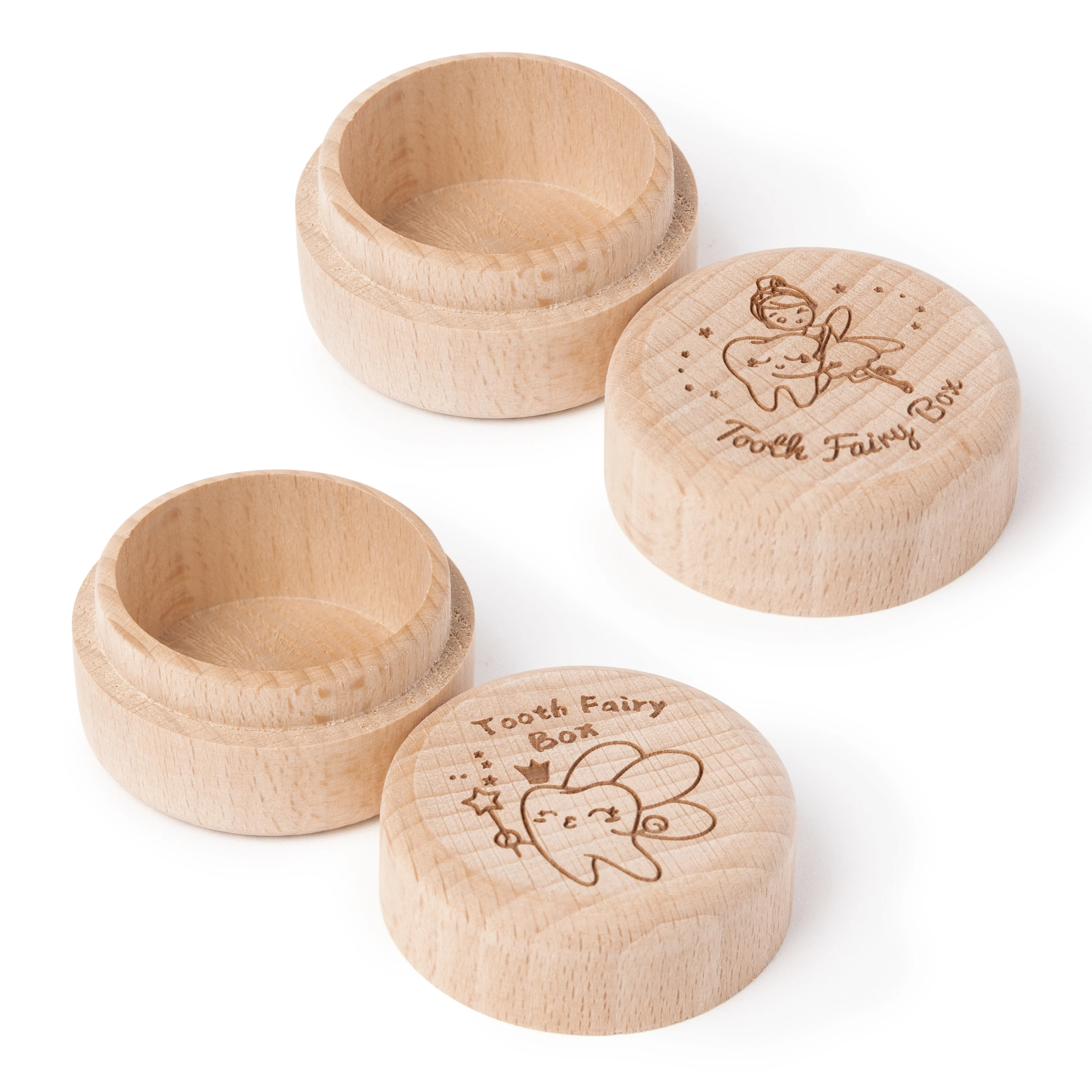 Children's souvenir box Baby tooth small wooden box 2pcs set (girls) Baby growth record storage cute small cartoon solid color