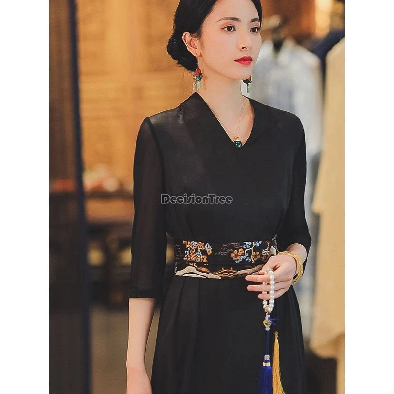 2024 elegant dignified temperament lady chiffon hanfu modern daily improved dress chinese ethnic exquisite embroidery waistband