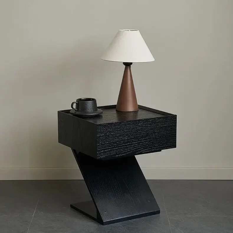 Customizable Italian Minimalist Black Bedside Table Bedroom Bedside Cabinet Creative Z-shaped Storage Cabinet