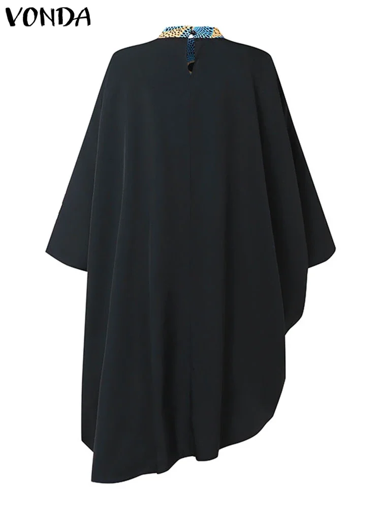PLUS ขนาด 5XL VONDA 2025 ฤดูร้อนผู้หญิงชุดยาว VINTAGE พิมพ์ไม่สม่ําเสมอ Sundress แขนค้างคาวชุดหลวมพรรค Robe ...