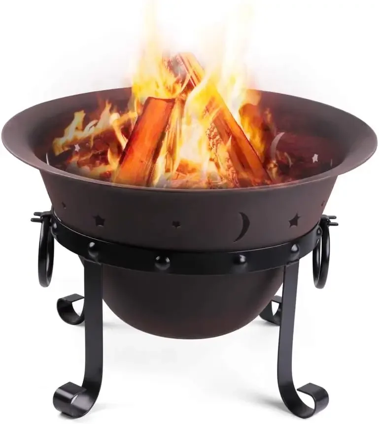 

Cast Iron Fire Pits, Outdoor Round Wood Burning Fire Pit Bowl with Mesh Screen,Fireplace Poker,29 inch cast Iron