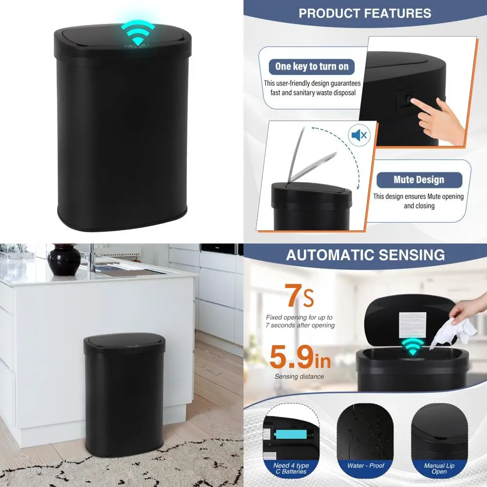 

Automatic Touch-Free 13 Gallon High-Capacity Kitchen Trash Can with Motion Sensor for Easy Waste Disposal