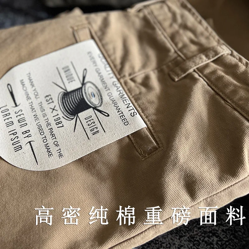 American Vintage Casual Amekaji Heavyweight 100% Cotton Thick Autumn Winter Solid Color Canvas Straight Washed Workwear Pants