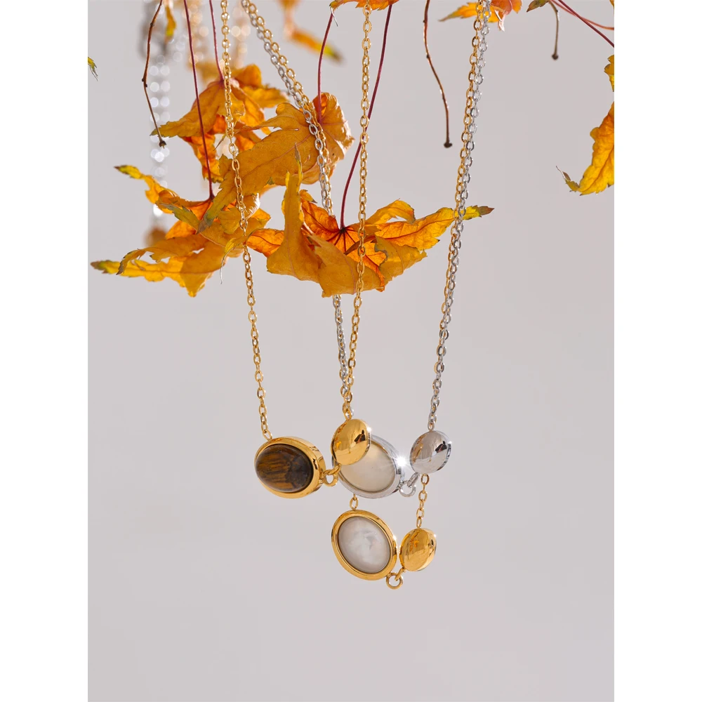 Yhpup Natural Tiger Stone Shell Pendant Charm Necklace Recommend Accessories 316L Stainless Steel Collar Casting Jewelry 2025