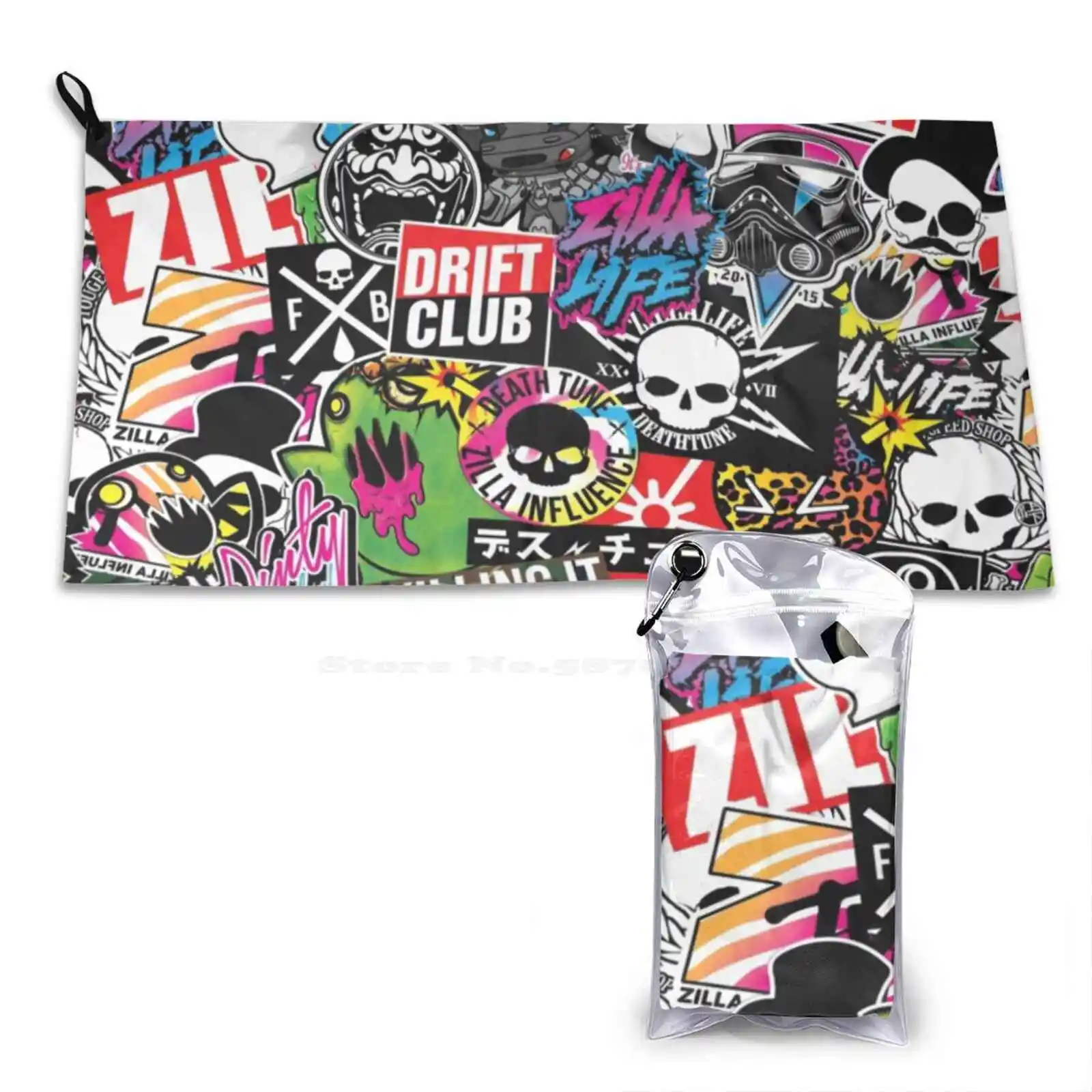 Stickerbomb #002 Pattern Soft Face Towel Home Outdoor Bomb Pattern Jdm Drift Bmx Skate Gaming Gamer Skulls Zombie Deathtune Gtr