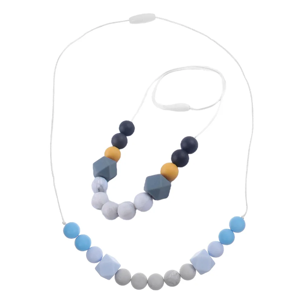 

2pcs Contrast Color Blue Black Silicone Baby Teething Necklace for Infants Toddler Breastfeeding Toys Safe Chew Necklace