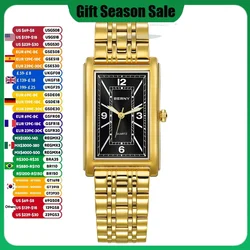 BERNY Square Quartz Golden Men Wristwatch Luminous Hands Texture Tank RectangularStainless Steel High Quality Luxury Men's Watch