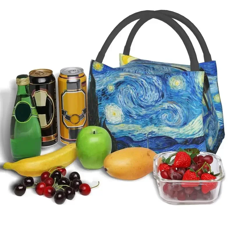 Custom Vincent Van Gogh Starry Night Lunch Bags Women Cooler Warm Insulated Lunch Boxes for Work Pinic or Travel Shoulder Bag