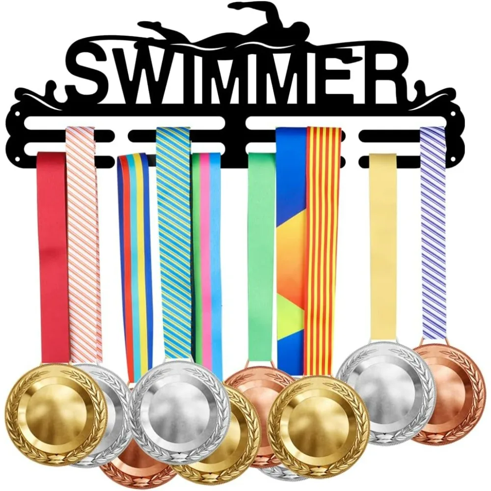 Swimming Medal Hanger Display Swimmer Medals Display Rack for 40+ Medals Wall Mount Ribbon Display Holder Rack Hanger Decor Iron