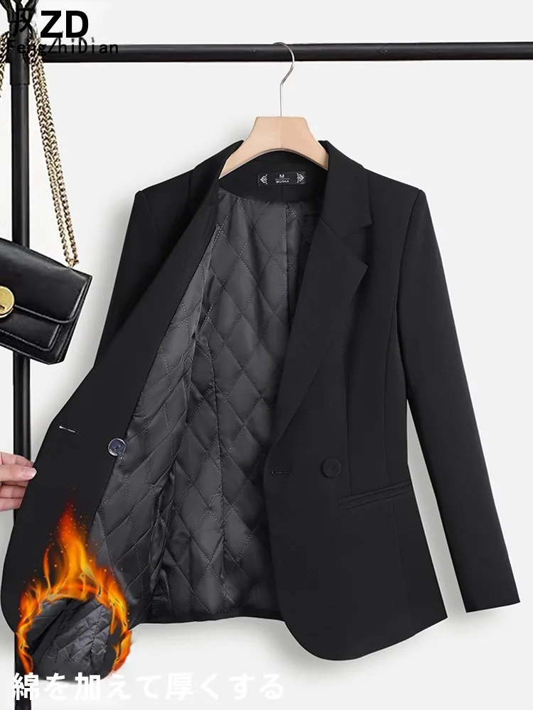 

Thickened Cotton Jacketed Women's Suit Outerwear Casual Style Commute Friendly Faux Wool Knitted Long Sleeve Coat