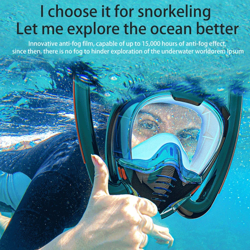 Snorkeling Mask Double Tube Silicone Full Dry Diving Mask Adult Swimming Mask Diving Goggles Self Contained Underwater Breathing