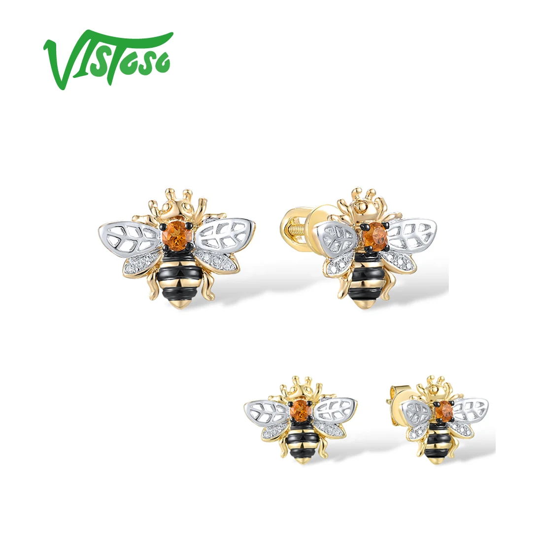 VISTOSO autentici orecchini in oro giallo 14K 585 adorabili per le donne scintillanti genuini Citrine Diamond Trendy Fine Chic Jewelry