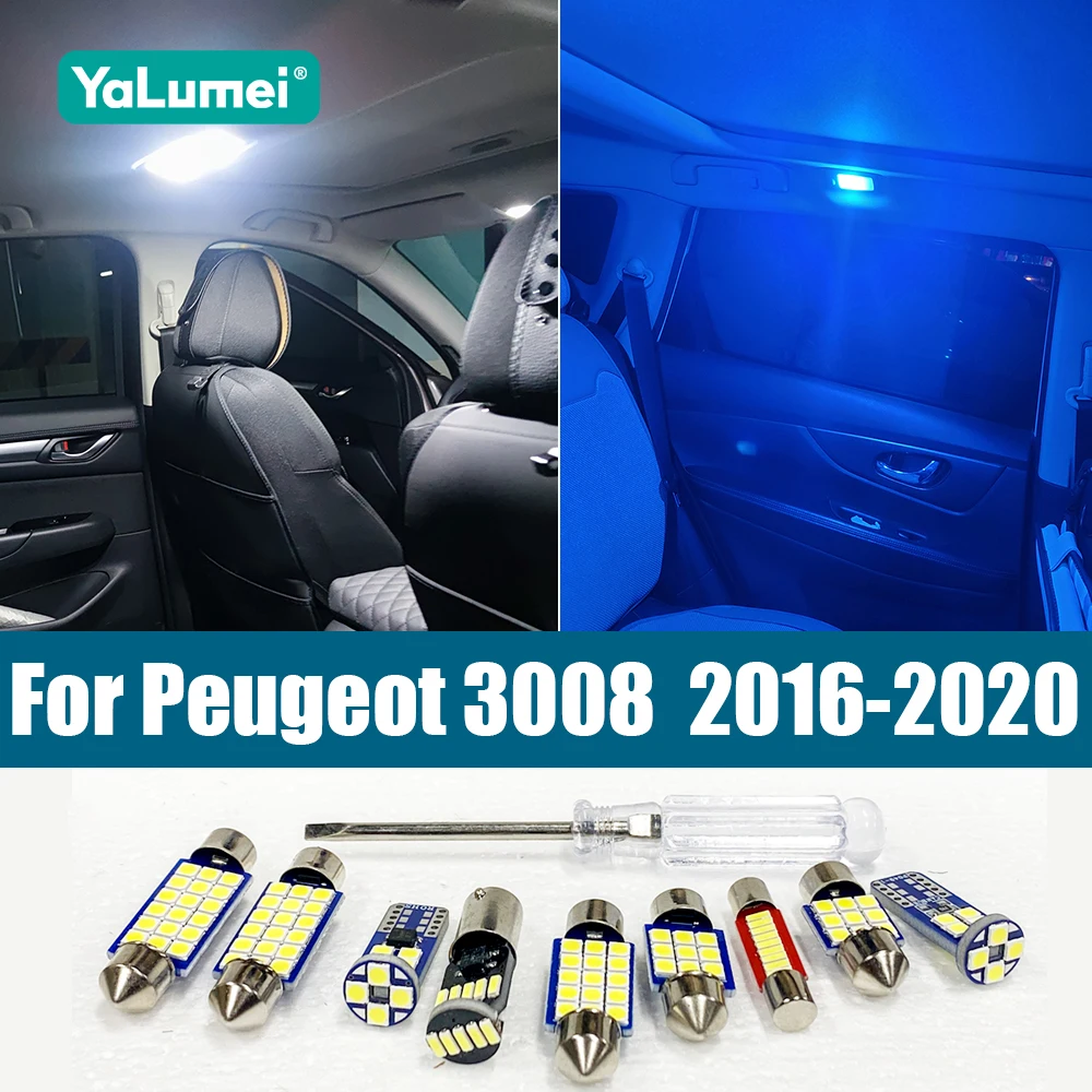 

Для Peugeot 3008 GT 2016-2020: Комплект из 14 светодиодных ламп для салона (светильники для чтения, зеркала, багажника) и аксессуары