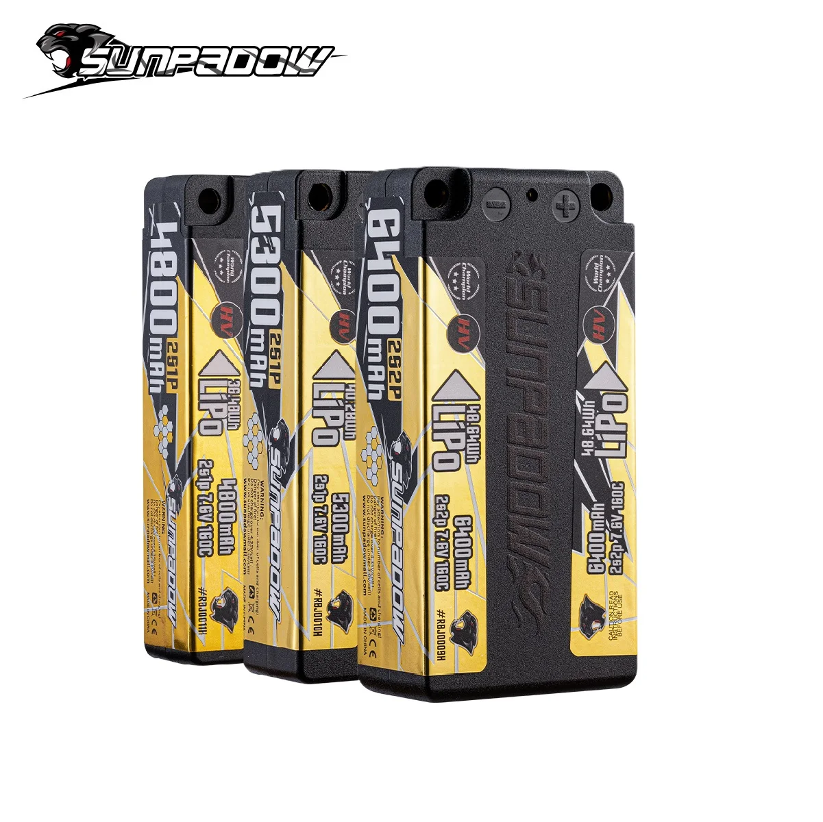 Batteria Lipo Sunpadow Champion 7.6V 2S 4800mAh 5300mAh 160C HardCase con Connettore Bullet da 5mm per Veicoli RC Auto Camion Buggy da Corsa 1/10