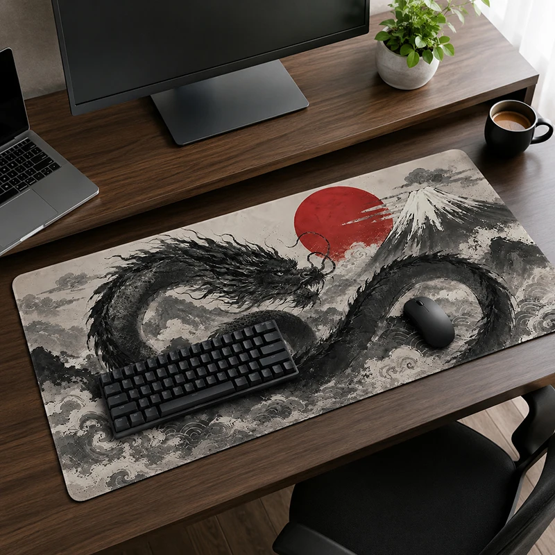 Mouse Pad Gaming Ink Black Dragon Fuji Red Sun XL Computer Mousepad XXL Mouse Mat Non-Slip Carpet Natural Rubber Table Mat