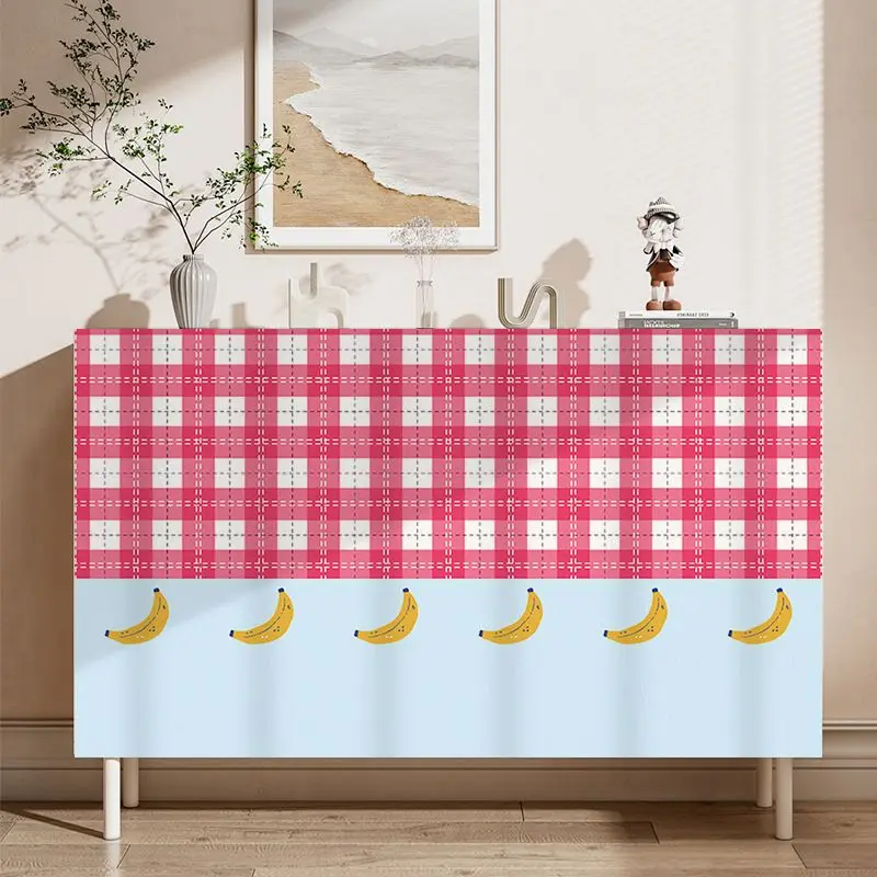 VIKAMA Fruit Plaid Under Sink Curtain Pink Check Banana Print Cabinet Cover For Kitchen Cupboard Shelf Dining Room Decor