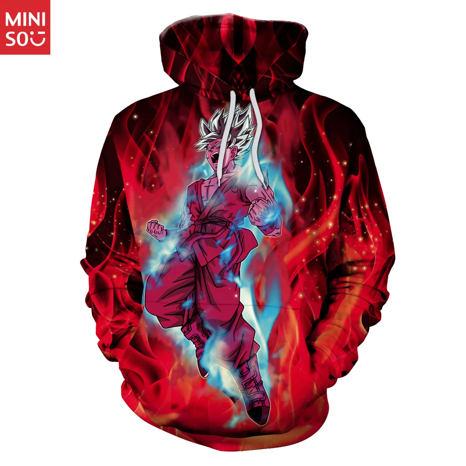 Miniso Autumn and Winter Dragon Ball Saiyan Blue Sun Wukong Printing European and American Long Sleeve Hooded Sweater Men Women
